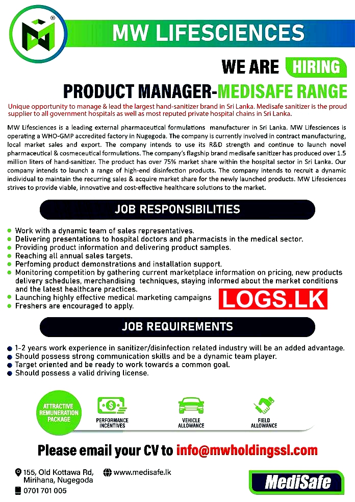 Product Manager Job Vacancy at MW Life Sciences (Pvt) Ltd Sri Lanka Job Vacancies