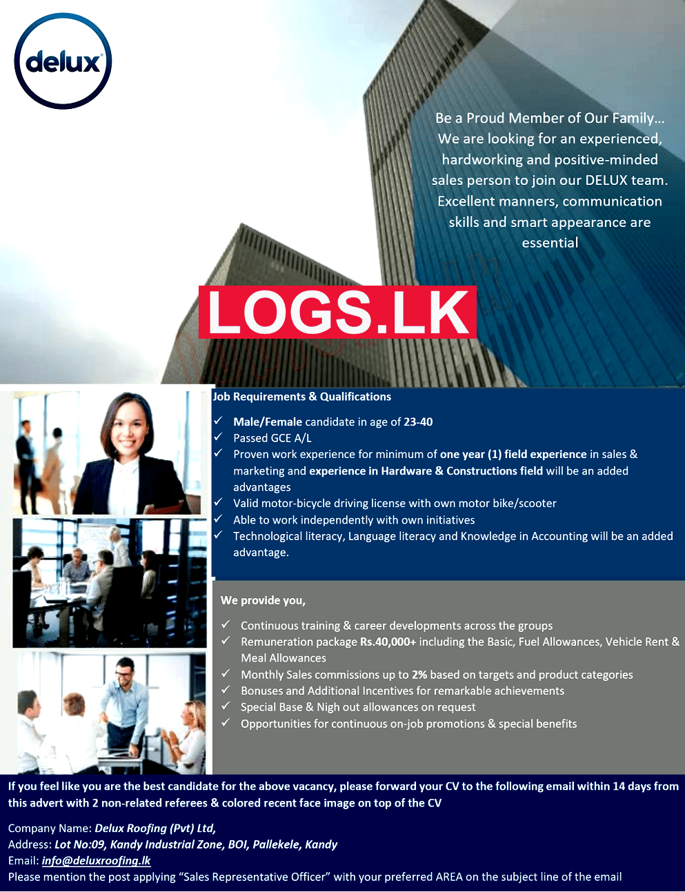Sales Representative Job Vacancy at Delux Roofing (Pvt) Ltd Sri Lanka Job Vacancies