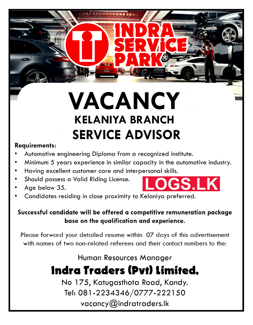 Service Advisor Job Vacancy at Indra Traders (Pvt) Ltd Job Vacancies