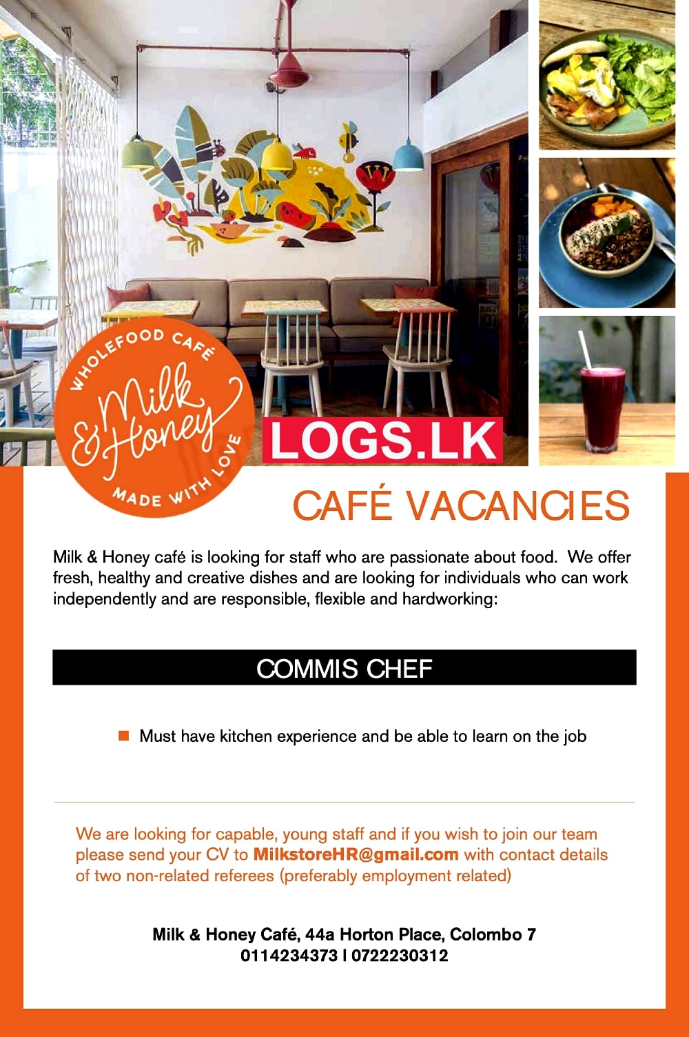 Commis Chef Job Vacancy at Milk & Honey Cafe Sri Lanka Job Vacancies