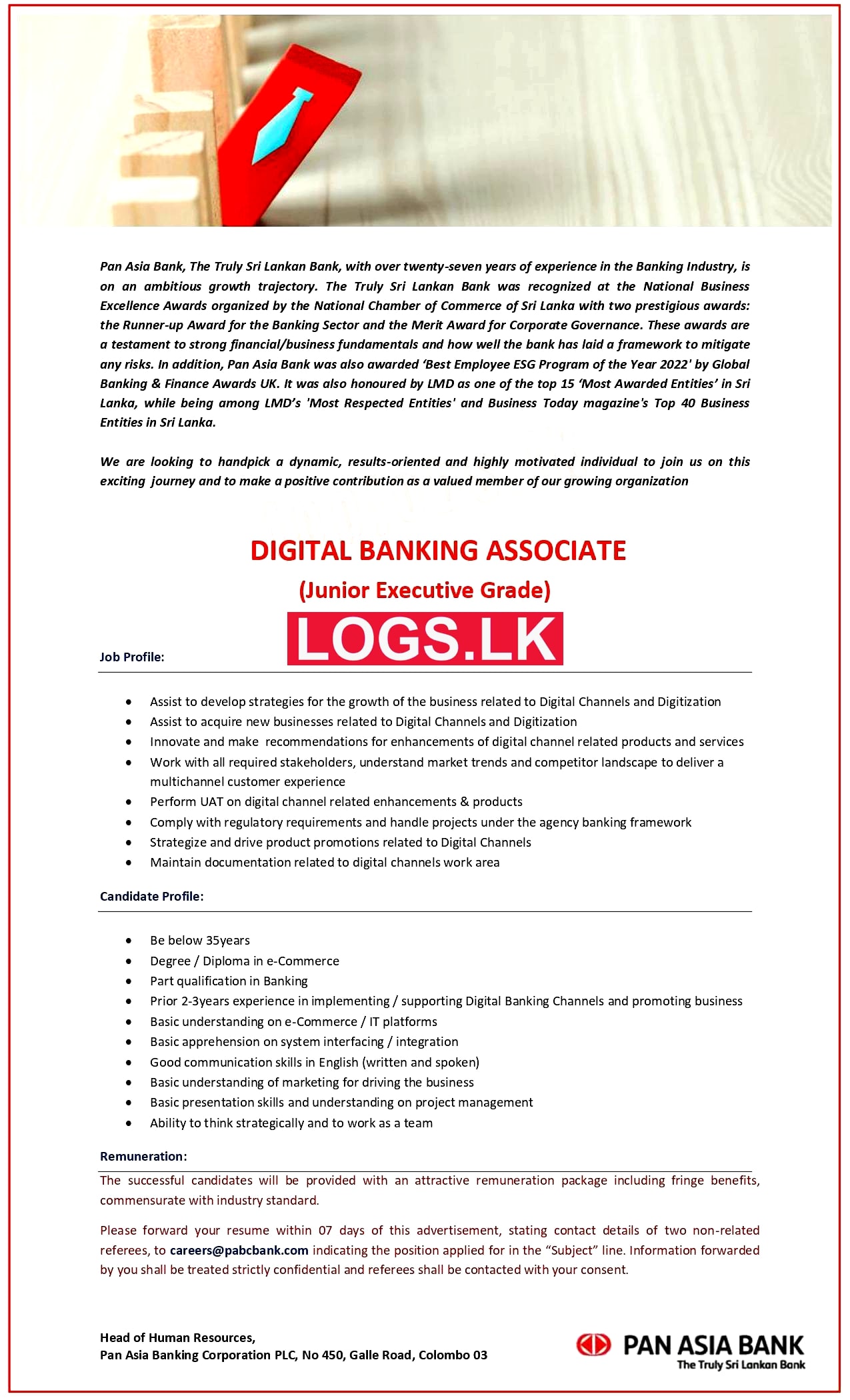 Digital Banking Associate Job Vacancy at Pan Asia Bank Job Vacancies