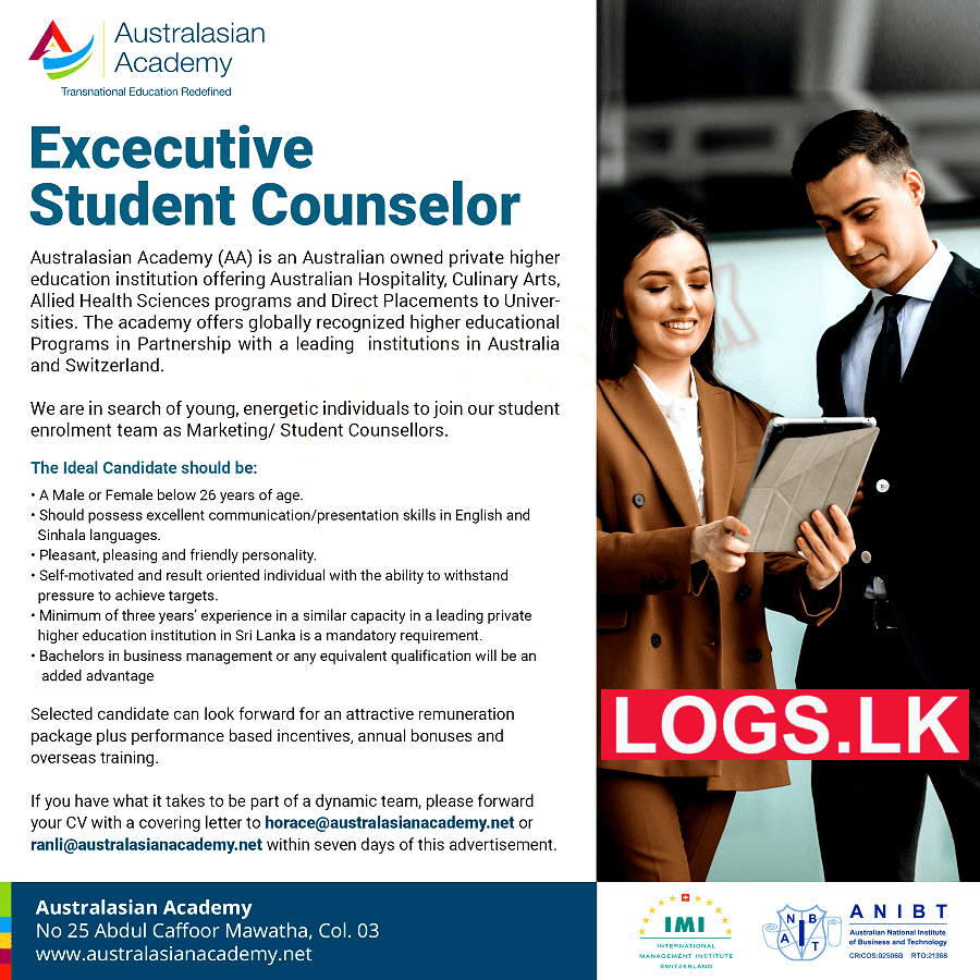 Executive Student Counselor Vacancy at Australian Academy Sri Lanka Job Vacancies