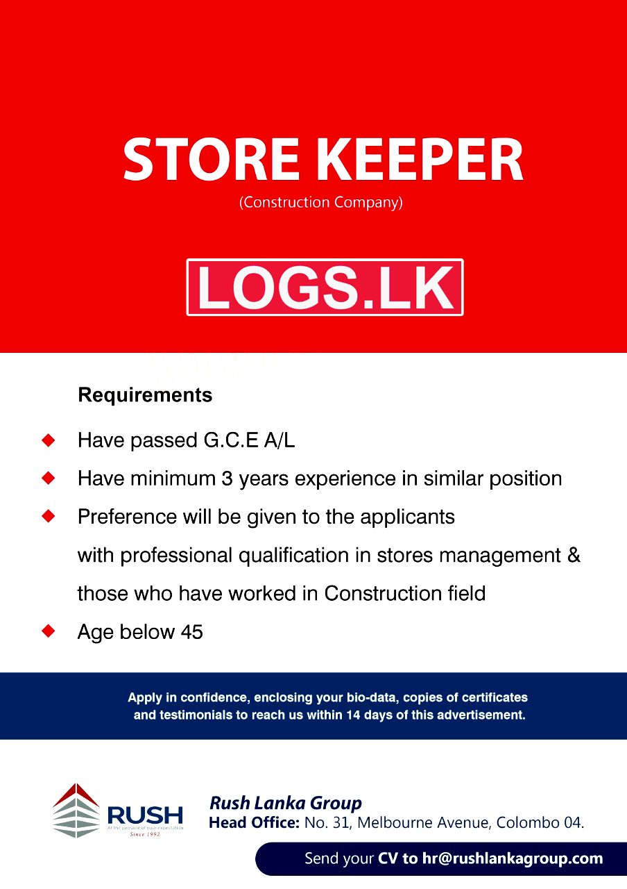 Store Keeper Job Vacancy at Rush Lanka Group Job Vacancies