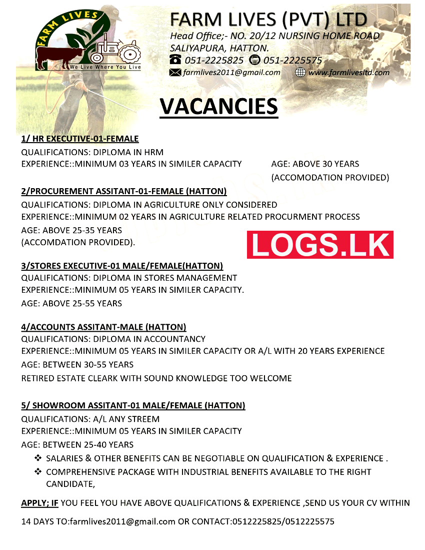 Showroom Assistant Job Vacancy at Farm Lives (Pvt) Ltd Job Vacancies