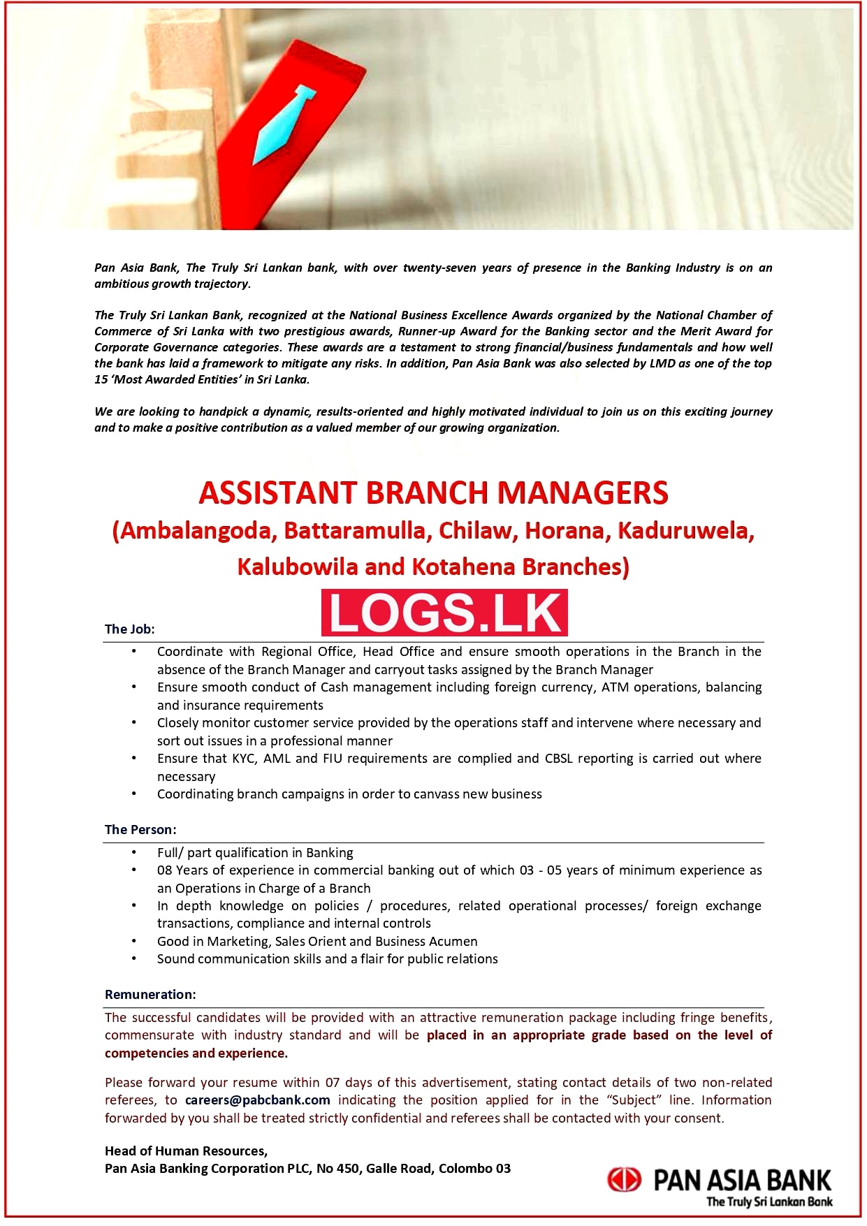 Assistant Branch Managers Job Vacancies 2023 at Pan Asia Bank Application, Details Download