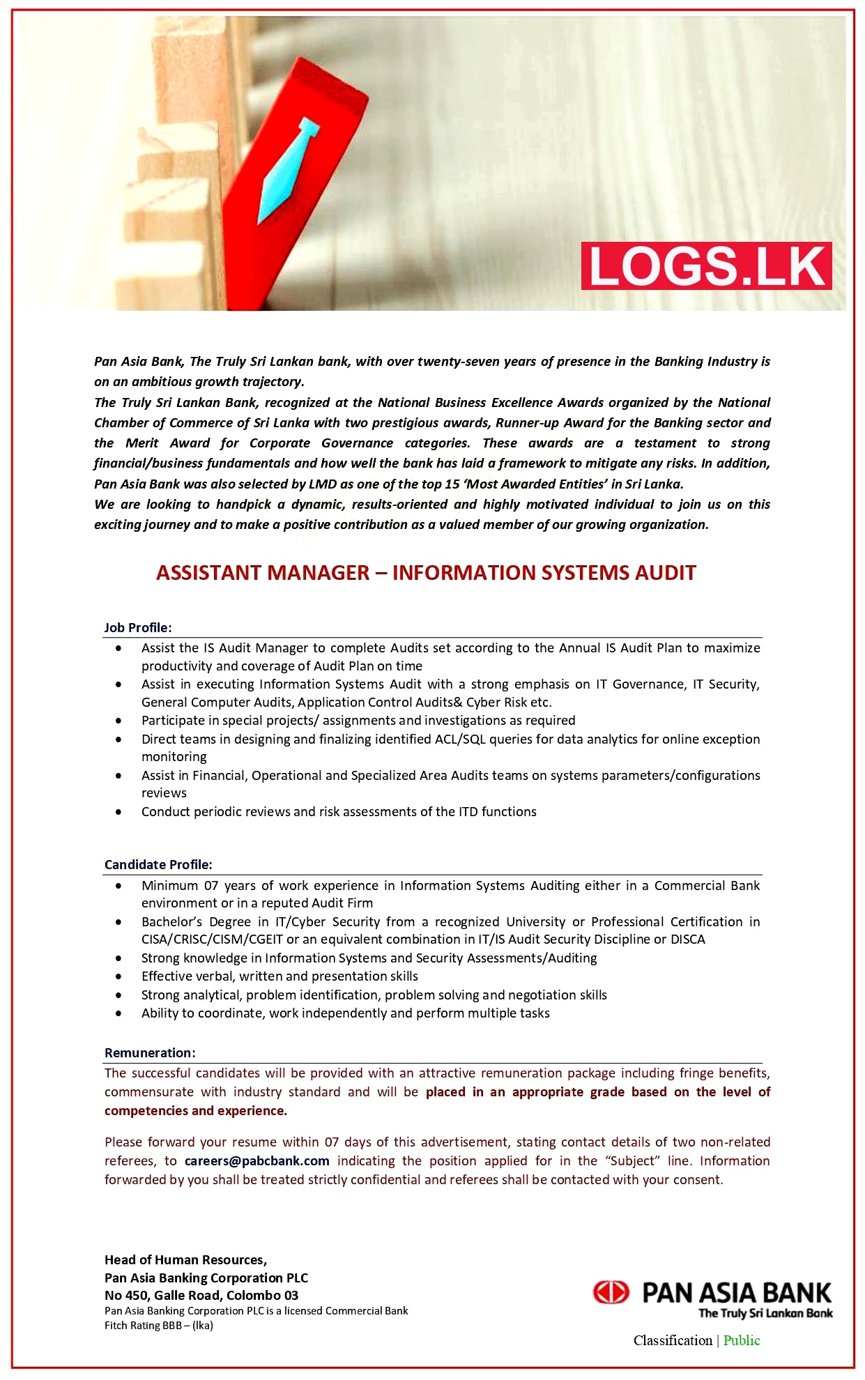 Information Systems Audit Job Vacancy at Pan Asia Bank Job Vacancies