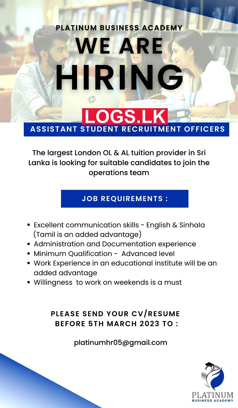 Assistant Student Recruitment Officers - Platinum Business Academy Sri Lanka Job vacancies