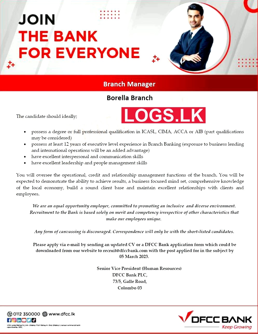Branch Manager Job Vacancy at Borella DFCC Bank Job Vacancies