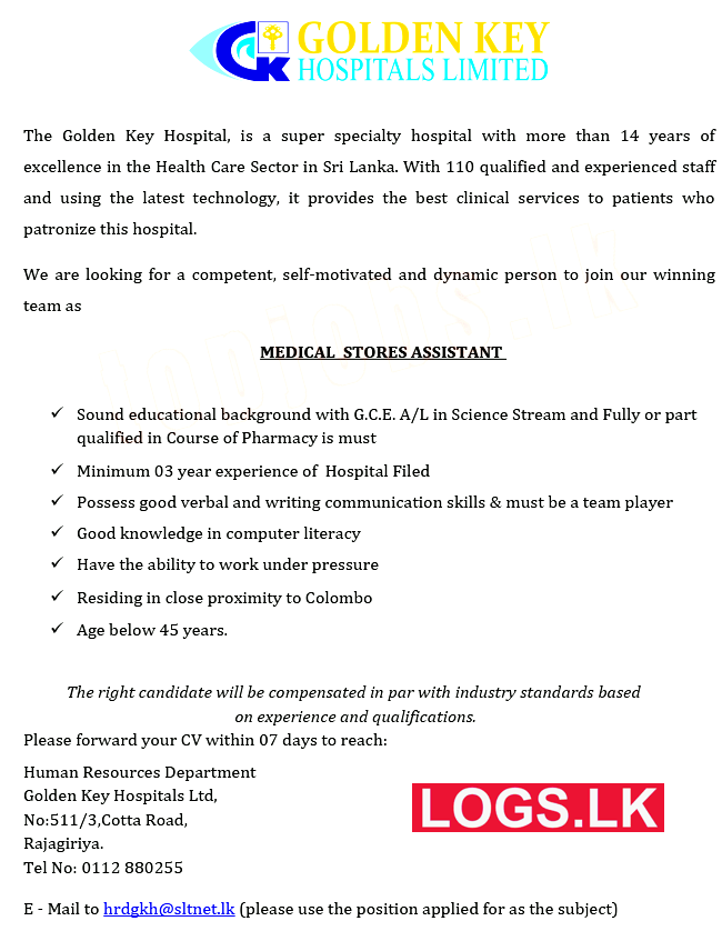 Medical Stores Assistant Job Vacancy at Golden Key Hospitals Job Vacancies