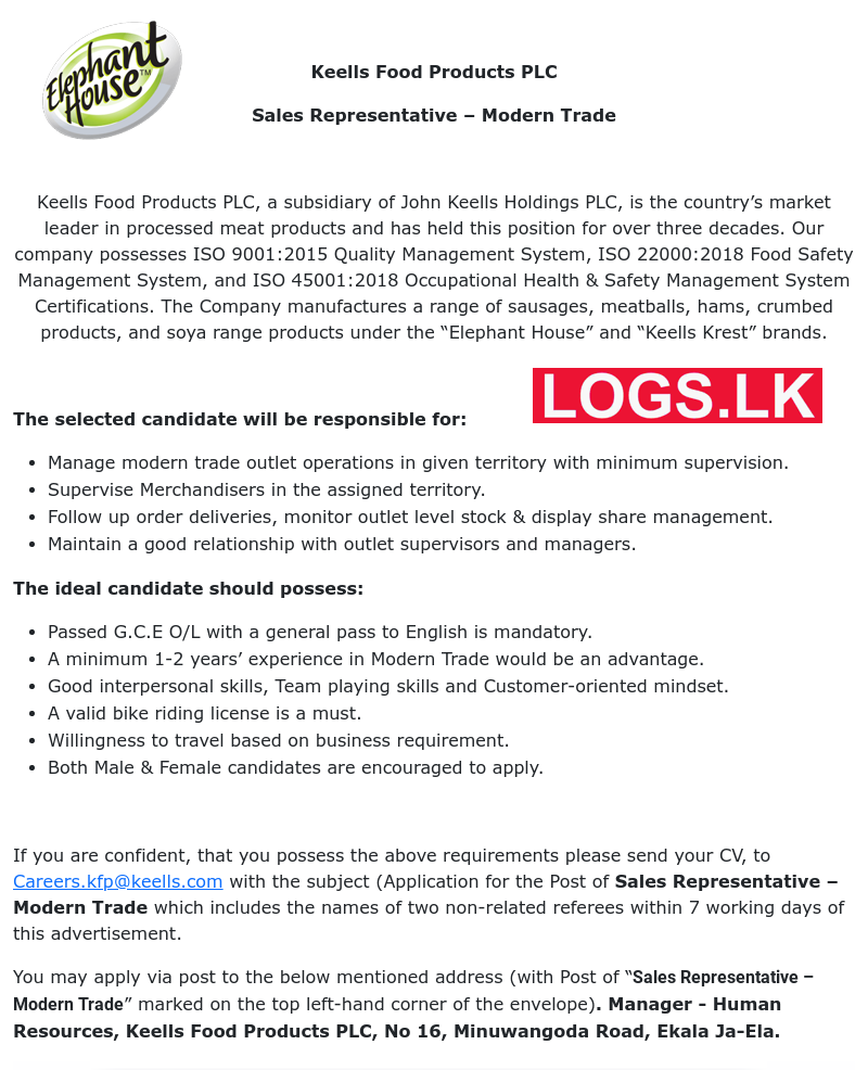 Sales Representative Job Vacancy at Elephant House Sri Lanka Job Vacancies