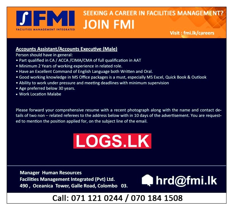 Accounts Assistant Vacancy at Facilities Management Integrated Sri Lanka Application