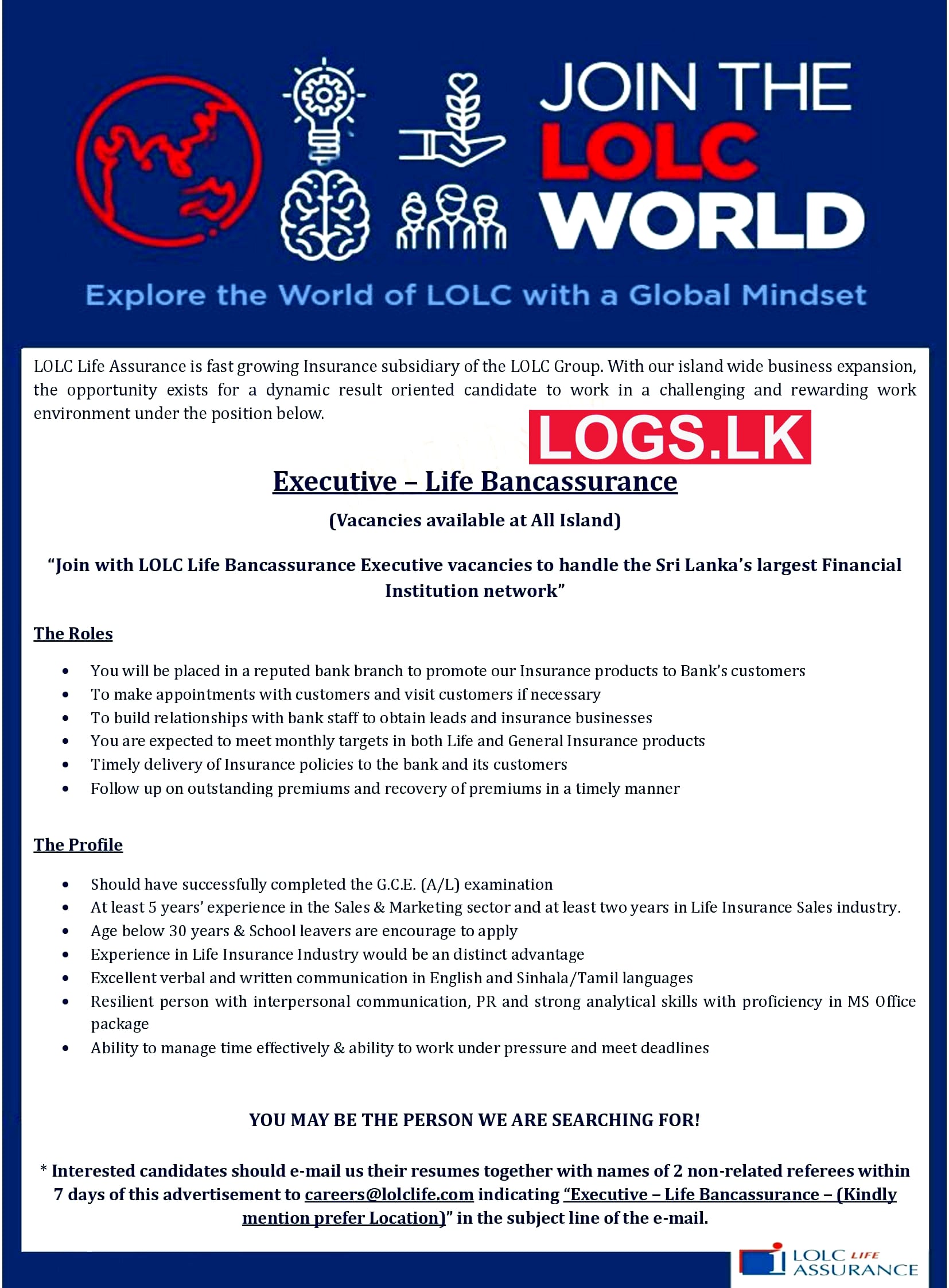 Executives Vacancies 2023 - LOLC Holdings Vacancies 2023 Application, Details Download