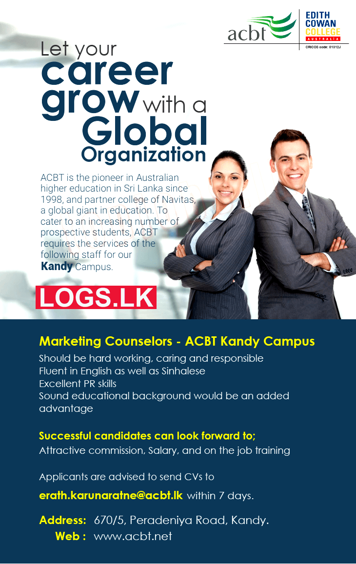 Marketing Counselors Vacancies at ACBT Kandy Campus Job Application, Details Download