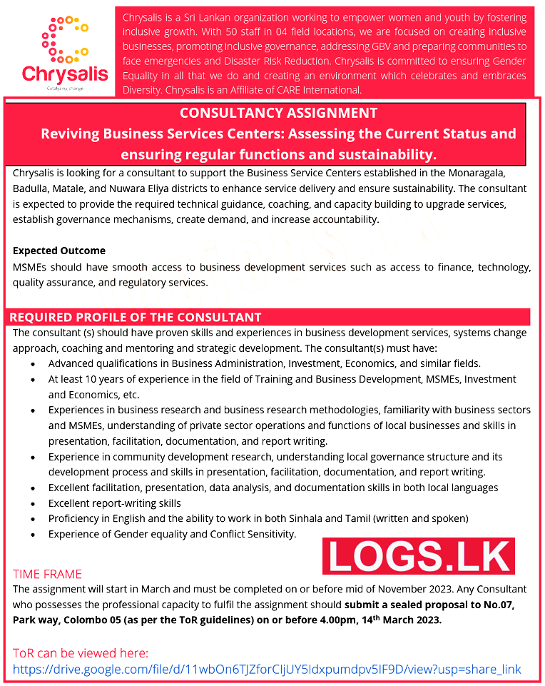 BSC Consultant Job Vacancy at Chrysalis Sri Lanka Job Vacancies