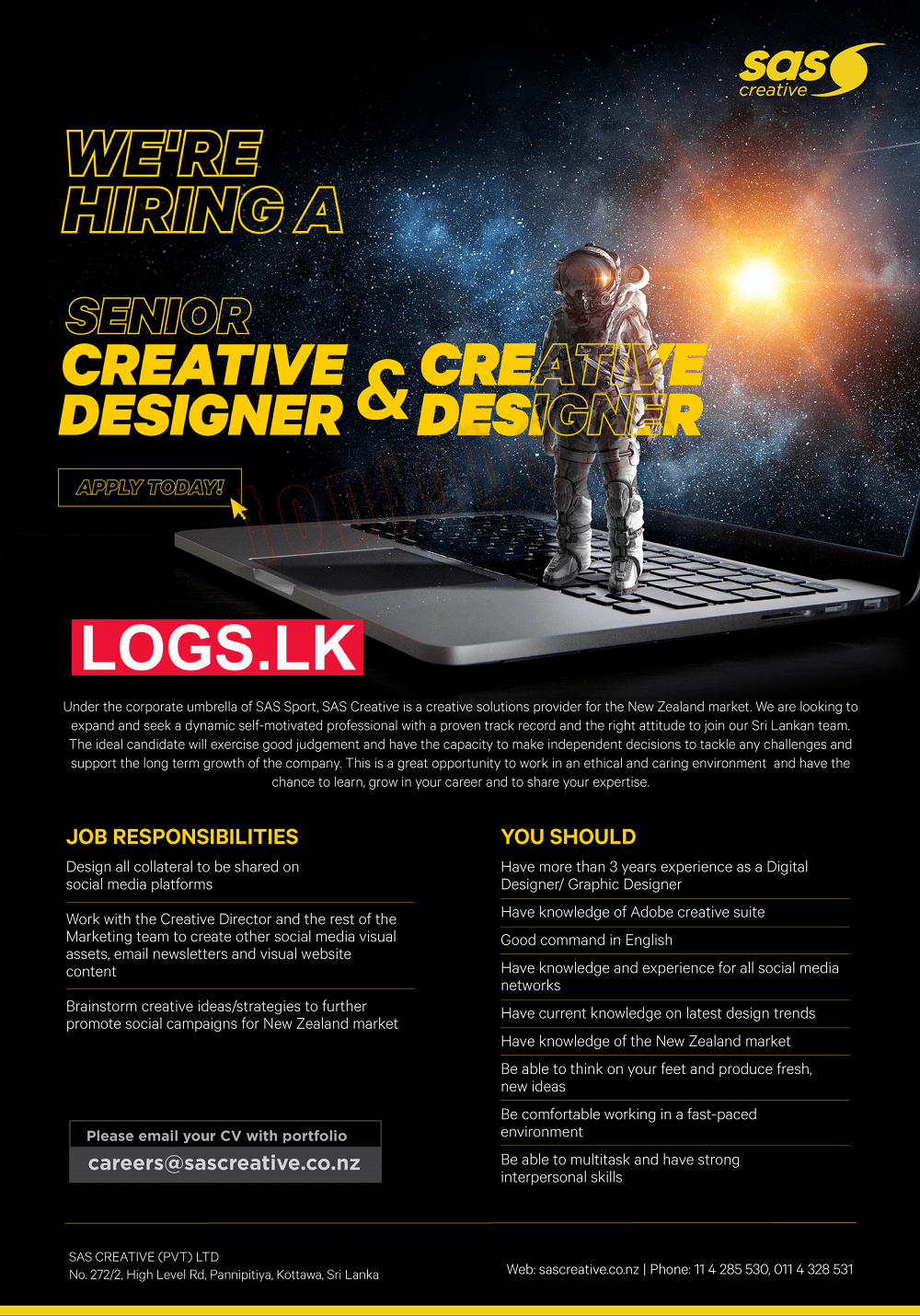 Creative Designer Job Vacancy at SAS Creative Job Vacancies in Sri Lanka