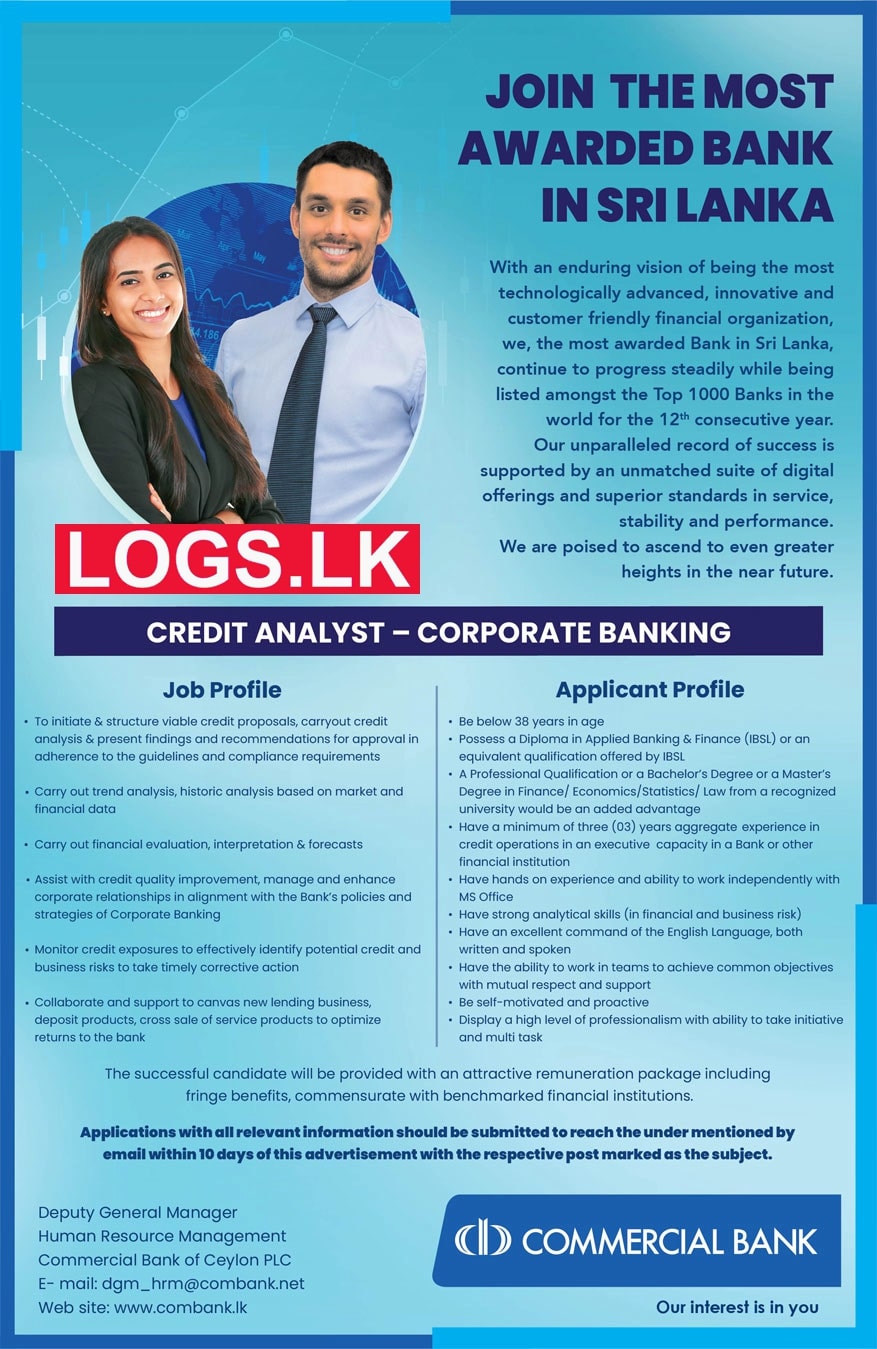 Credit Analyst - Commercial Bank Job Vacancies 2023 in Sri Lanka Application