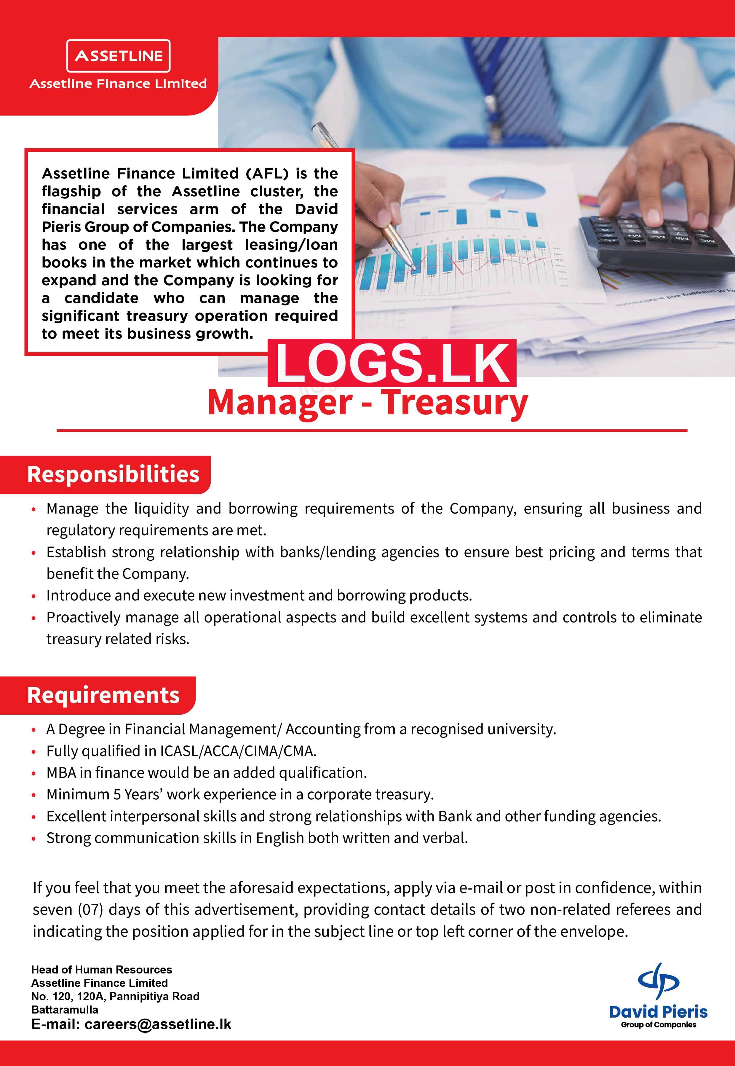 Treasury Manager Job Vacancy at DPMC Assetline Holdings Sri Lanka Jobs Vacancies