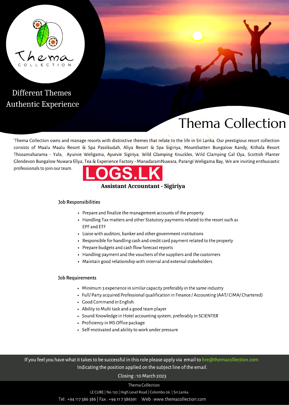 Assistant Accountant Job Vacancy in Sigiriya Thema Collection Job Vacancies