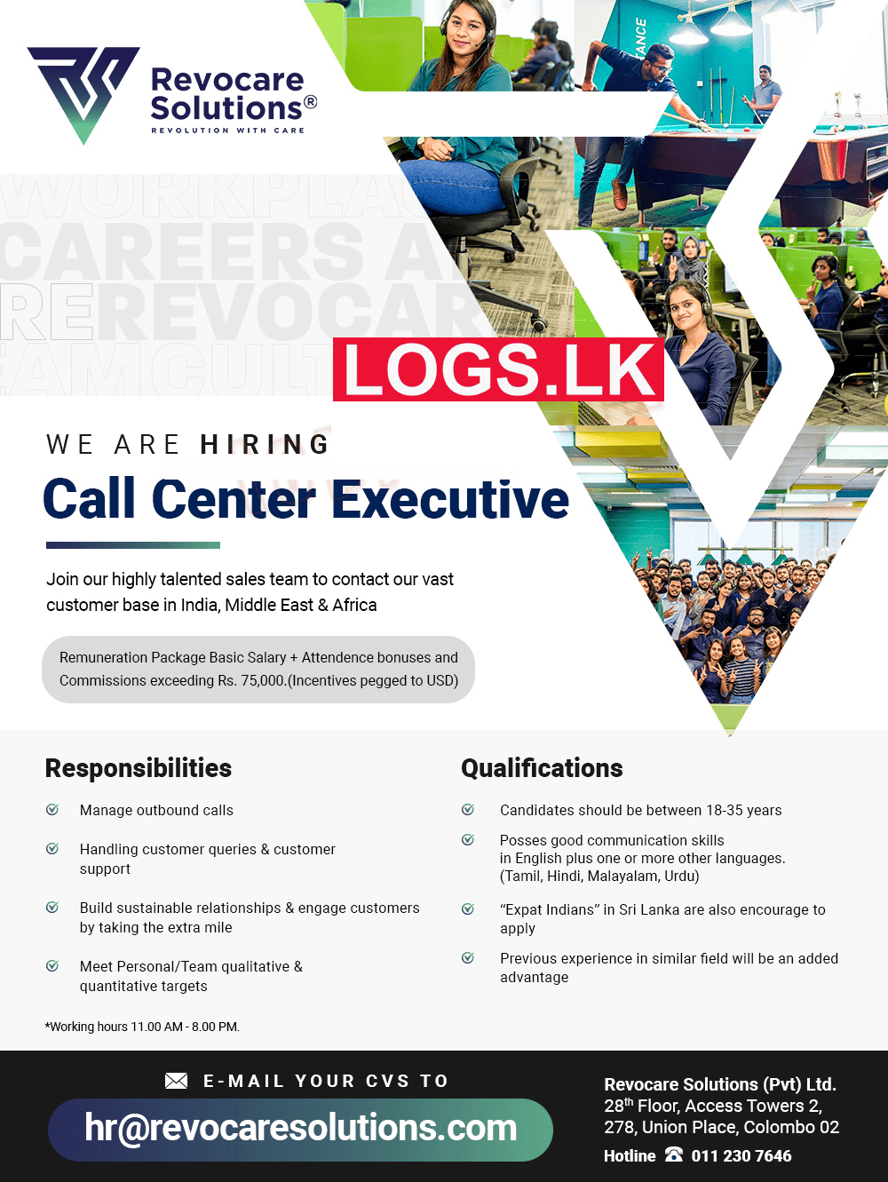 Call Center Executive Job Vacancy at Revocare Solutions (Pvt) Ltd Job Vacancies