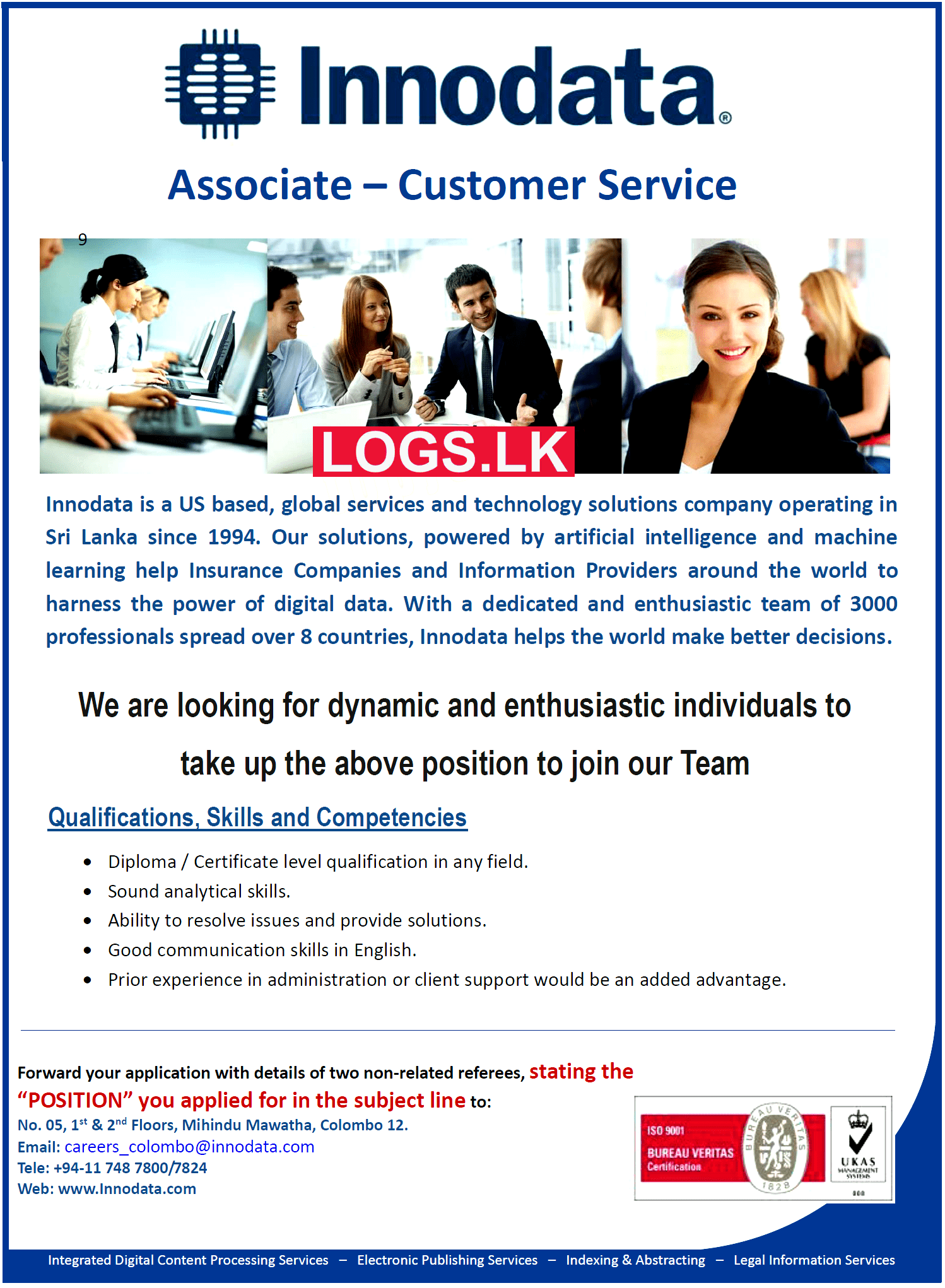 Customer Service Associate Vacancy at Innodata Lanka (Pvt) Ltd Job Vacancies in Sri Lanka