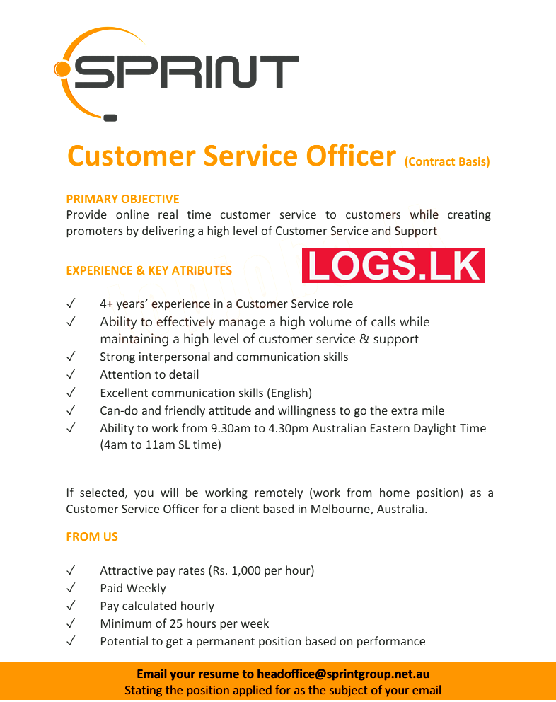Customer Service Officer Job Vacancy at Sprint Technology Job Vacancies Application Form Download