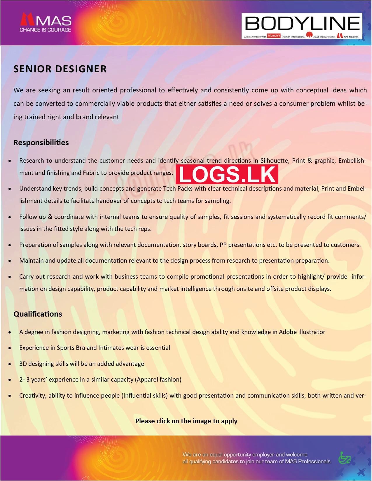 Senior Designer Job Vacancy at Bodyline (Pvt) Ltd Job Vacancies in Sri Lanka