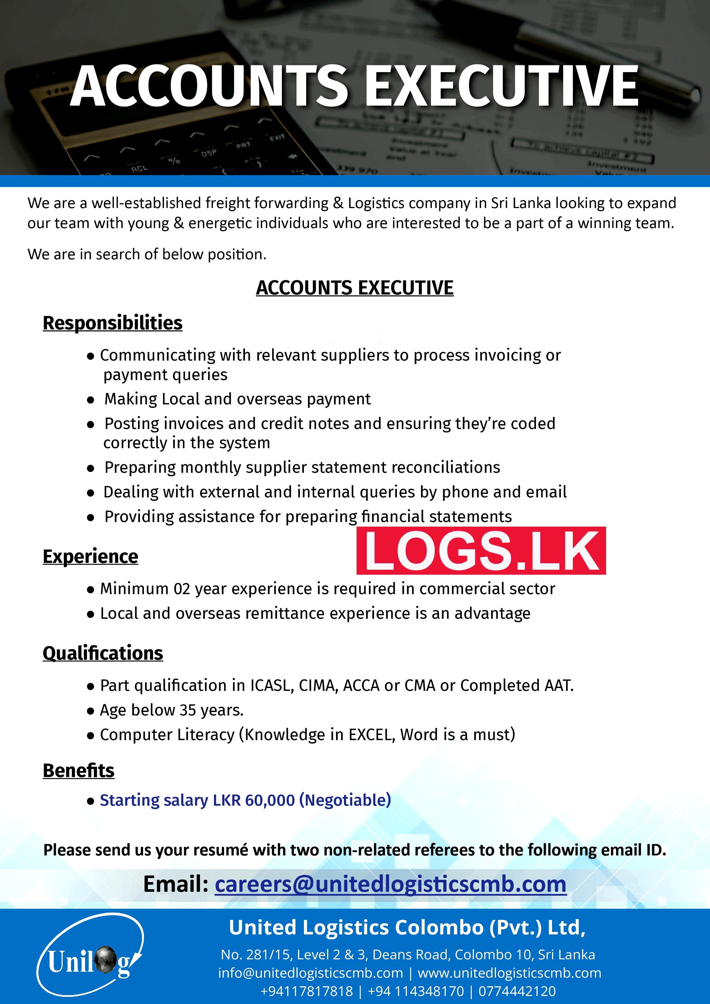Executive - Key Accounts Job Vacancy at United Logistics Job Vacancies