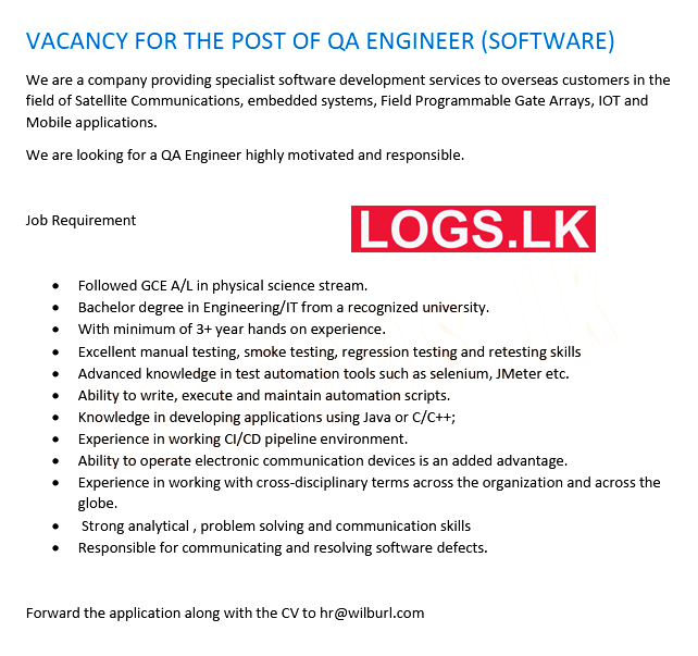 Software QA Engineer Job Vacancy at Wilburl (Pvt) Ltd Job Vacancies in Sri Lanka
