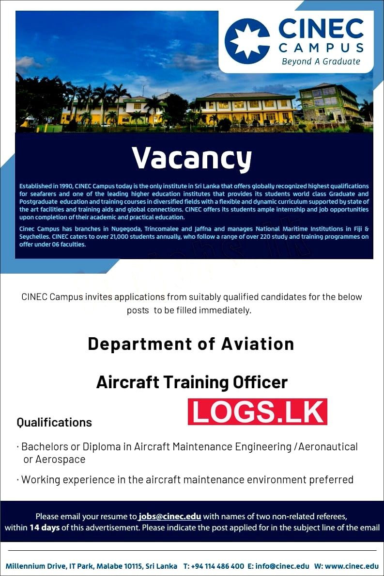 Aircraft Training Officer Job Vacancy at CINEC Campus Job Vacancies