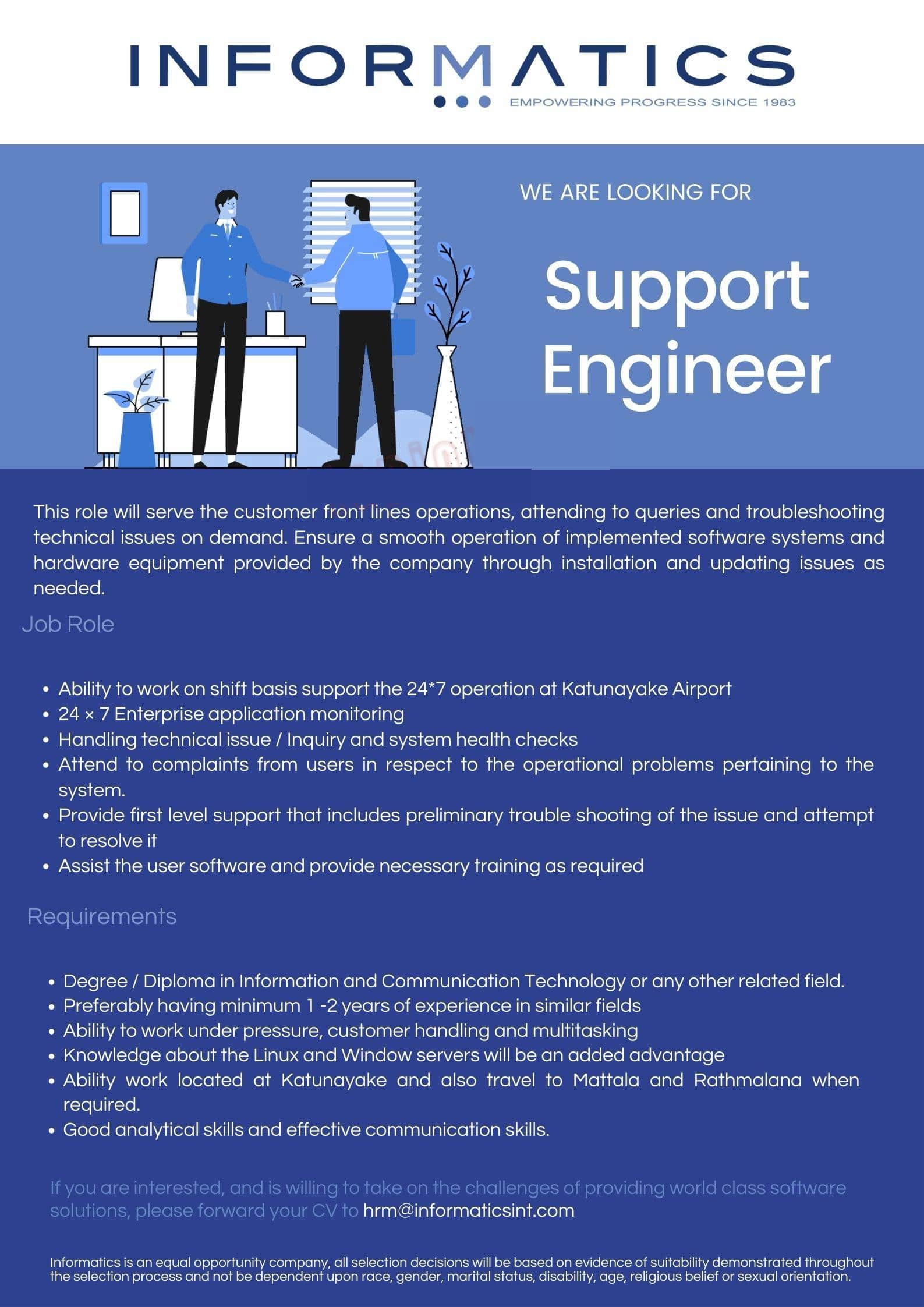 Support Engineer Job Vacancy at Informatics Group of Companies Job Vacancies