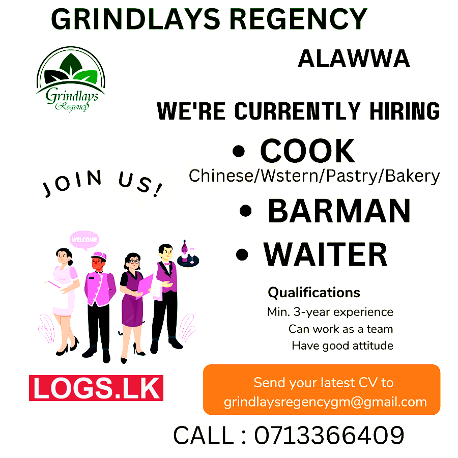 Cook / Barman / Waiter Vacancies at Grindlays Regency Job Vacancies in Sri Lanka