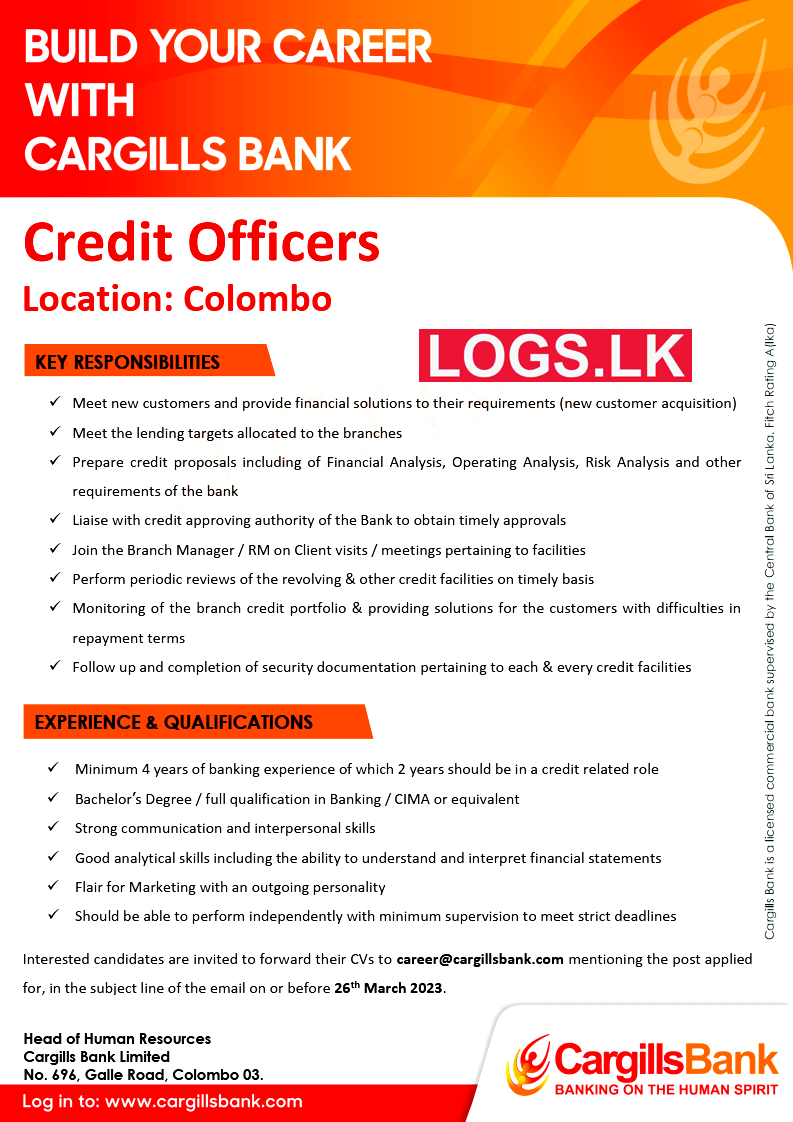 Credit Officers - Cargills Bank Job Vacancies 2023 Application, Details Download