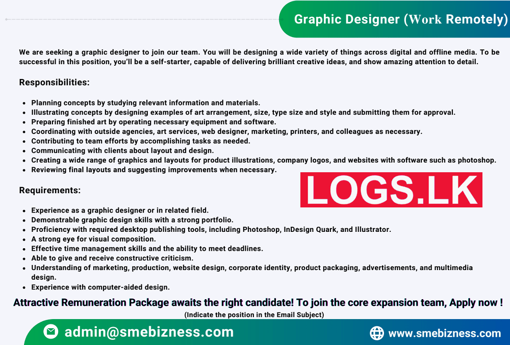Graphic Designer Job Vacancy at Smebizness Limited Job Vacancies in Sri Lanka
