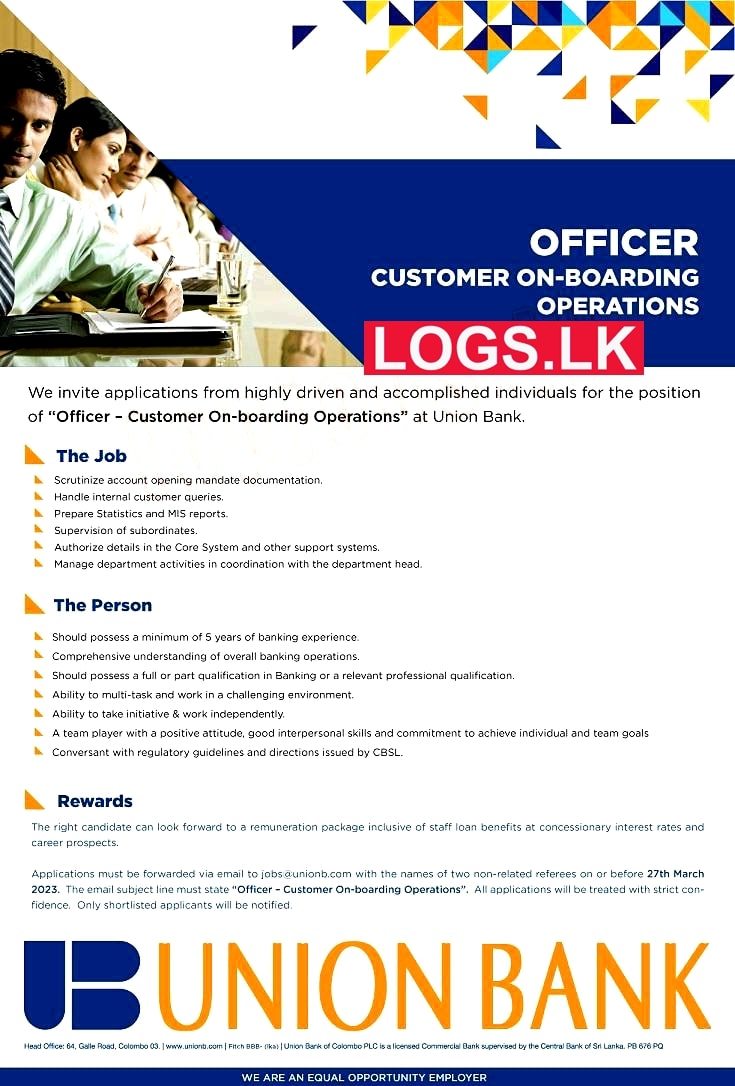 Officer - Customer OnBoarding Operations Vacancy at Seylan Bank Job Vacancies