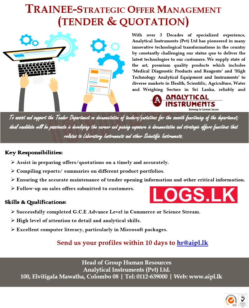 Trainee Job Vacancy at Analytical Instruments (Pvt) Ltd Job Vacancies in Sri Lanka