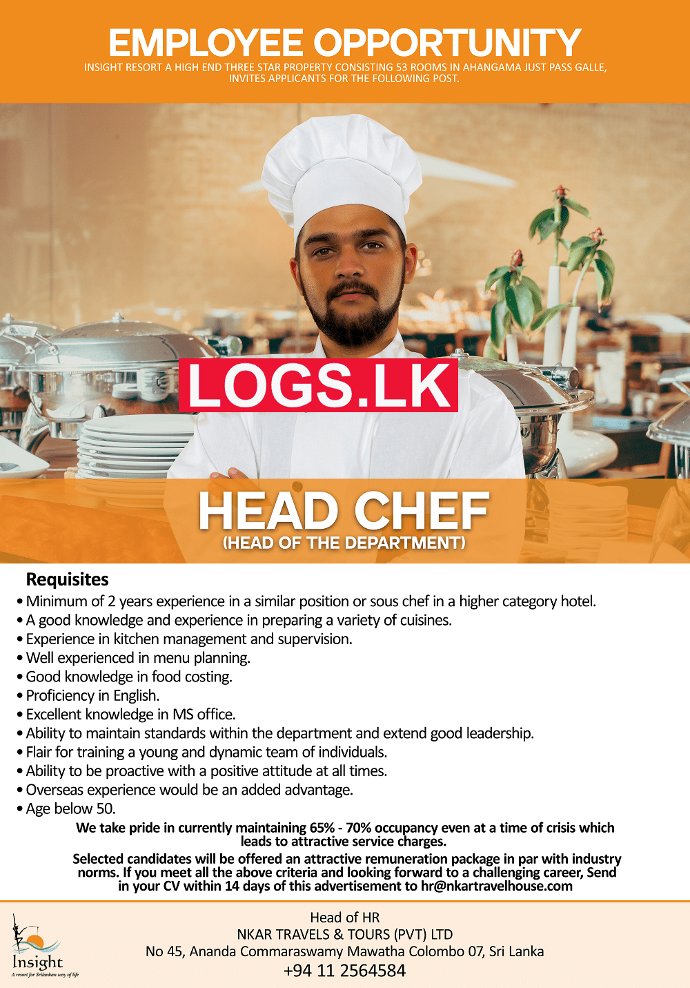 Head Chef Job Vacancy at NKAR Travels & Tours (Pvt) Ltd Jobs Application, Details Download