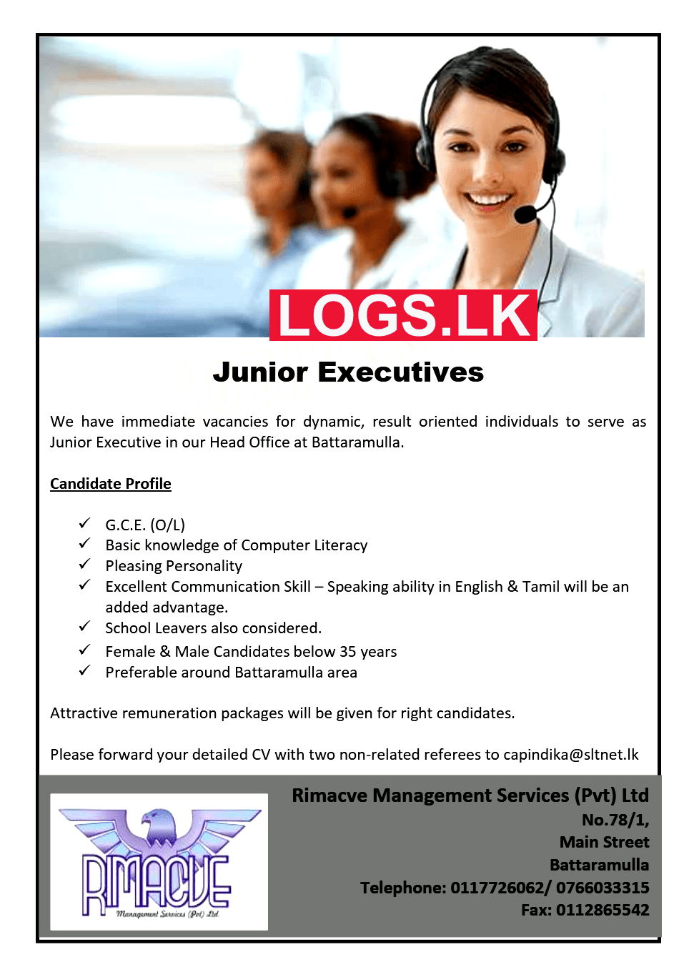 Junior Executive Job Vacancy at Rimacve Management Services Job Vacancies