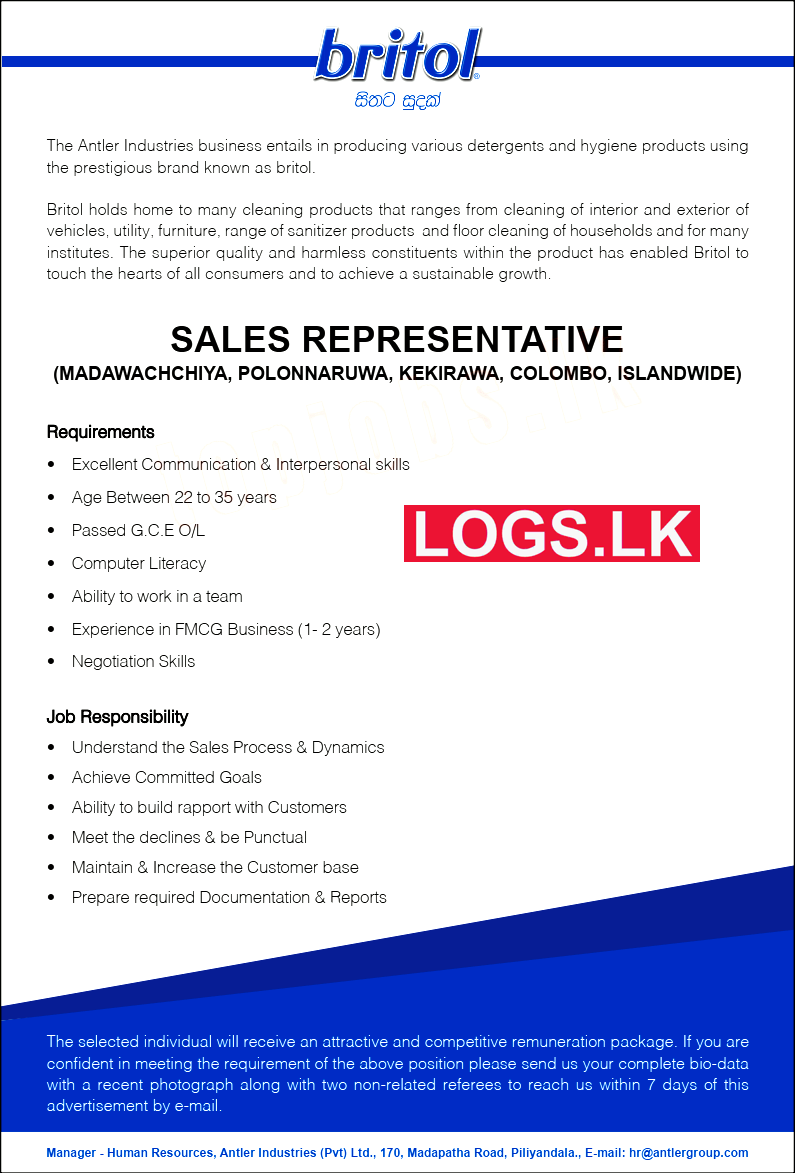 Sales Representative Job Vacancies at Antler Industries (Pvt) Ltd Jobs Application