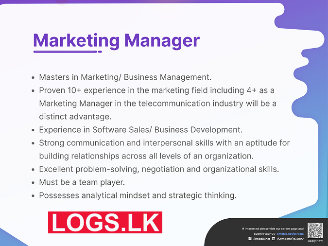 Marketing Manager Job Vacancy at Omobio (Pvt) Ltd Jobs in Sri Lanka