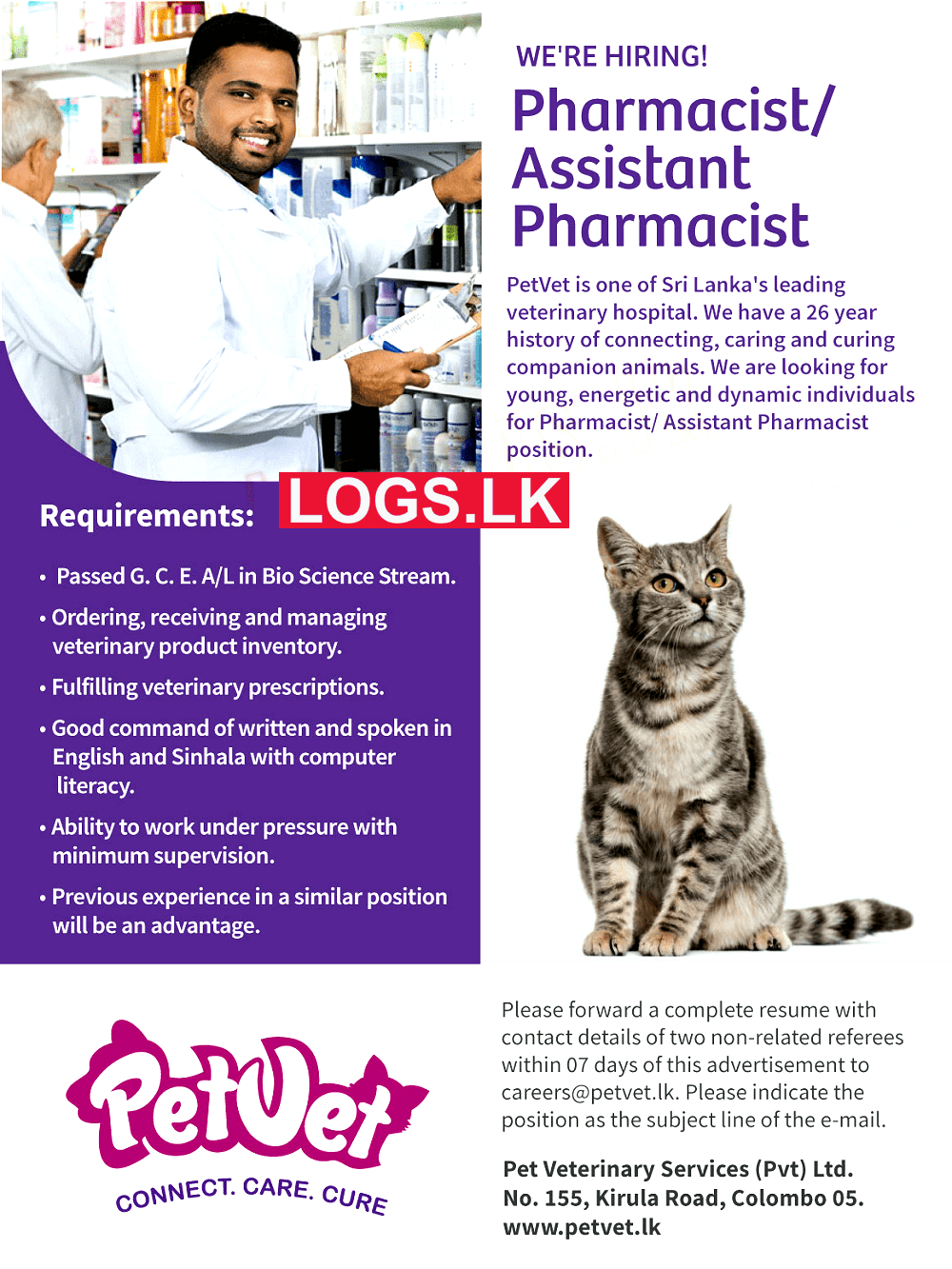 Pharmacist / Assistant Pharmacist Vacancy at Pet Veterinary Services Job Vacancies