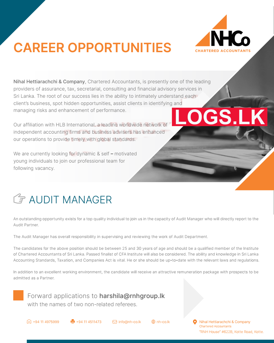 Audit Manager Job Vacancy at Nihal Hettiarachchi & Company Jobs Vacancies