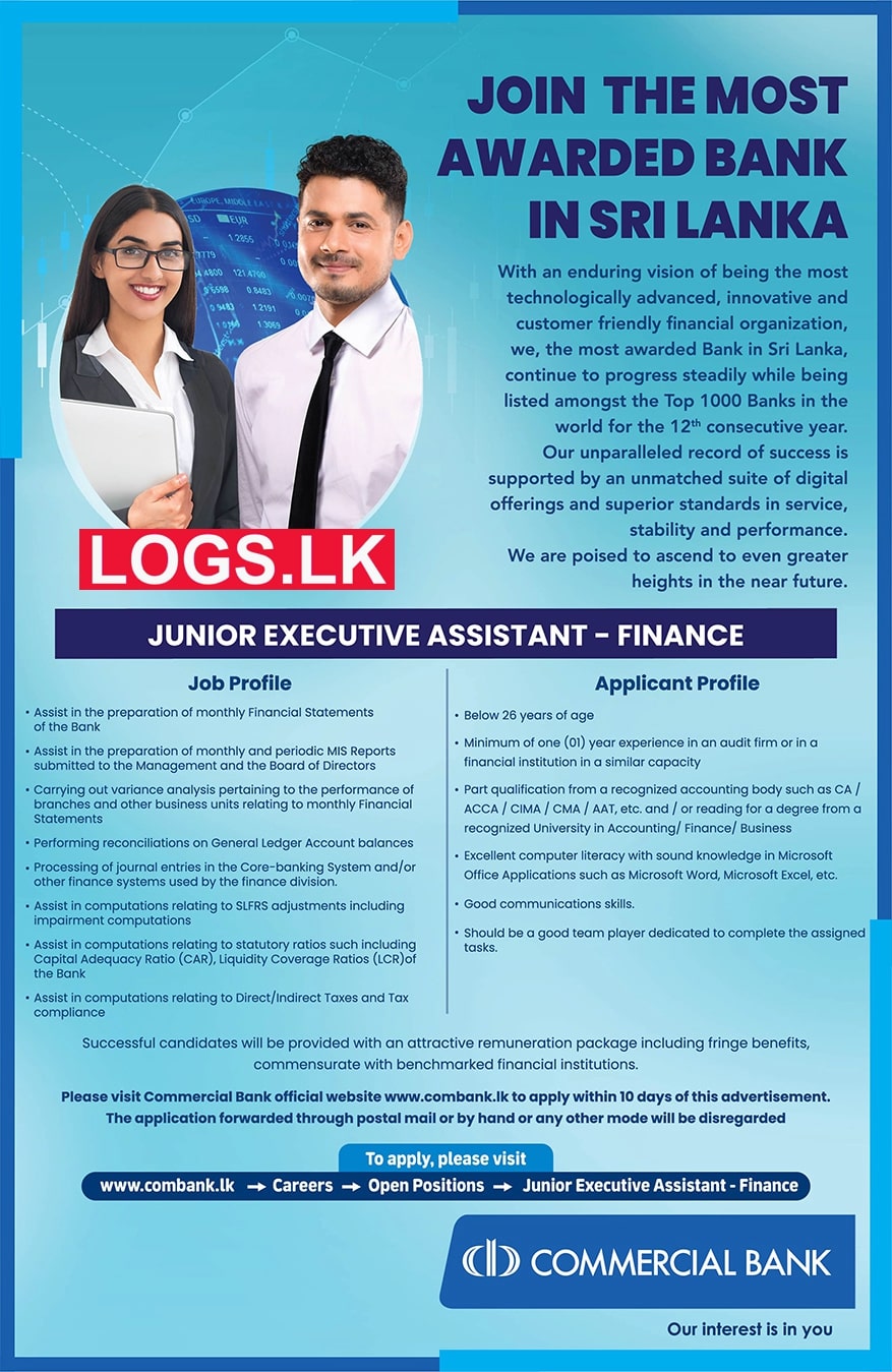 Junior Executive Assistant - Commercial Bank Vacancies 2023 Application, Details Download
