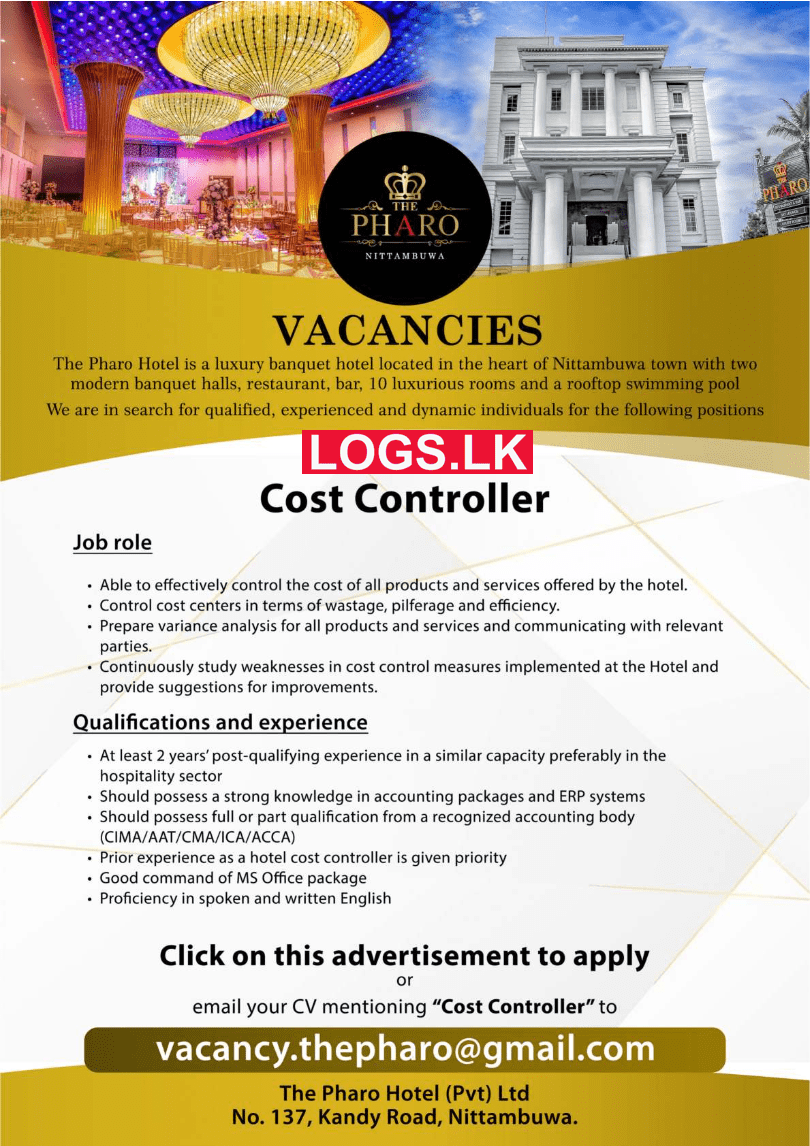 Cost Controller Job Vacancy at The Pharo Hotel Job Vacancies