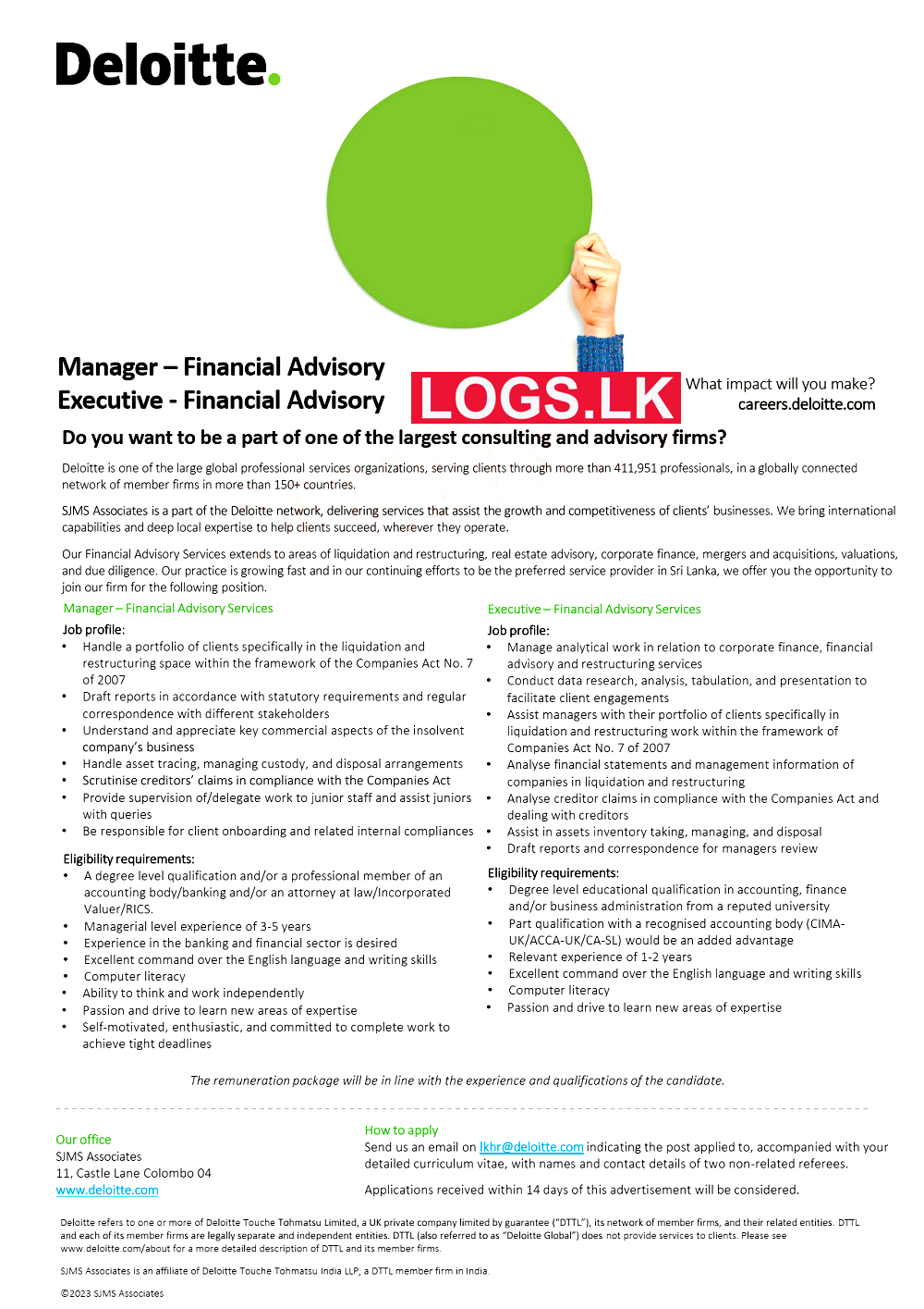 Manager / Executive (Financial Advisory) Jobs at Deloitte Sri Lanka Job Vacancies