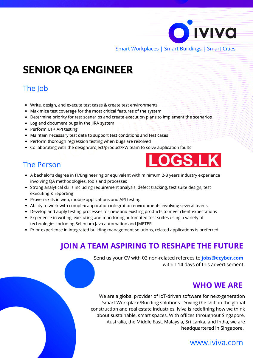 Senior QA Engineer Job Vacancy at Iviva Sri Lanka Jobs Application