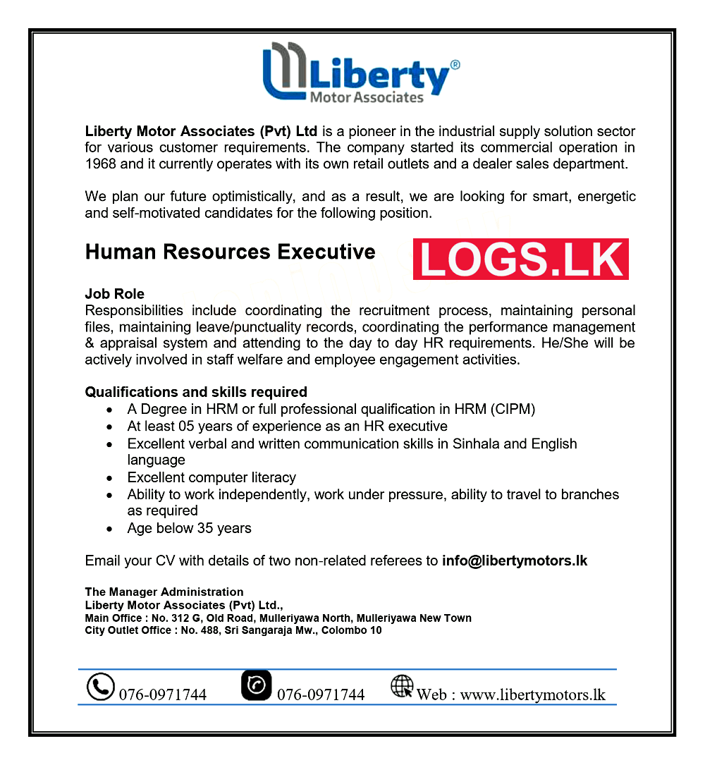 Human Resources Executive Vacancy at Liberty Motor Associates Job Vacancies