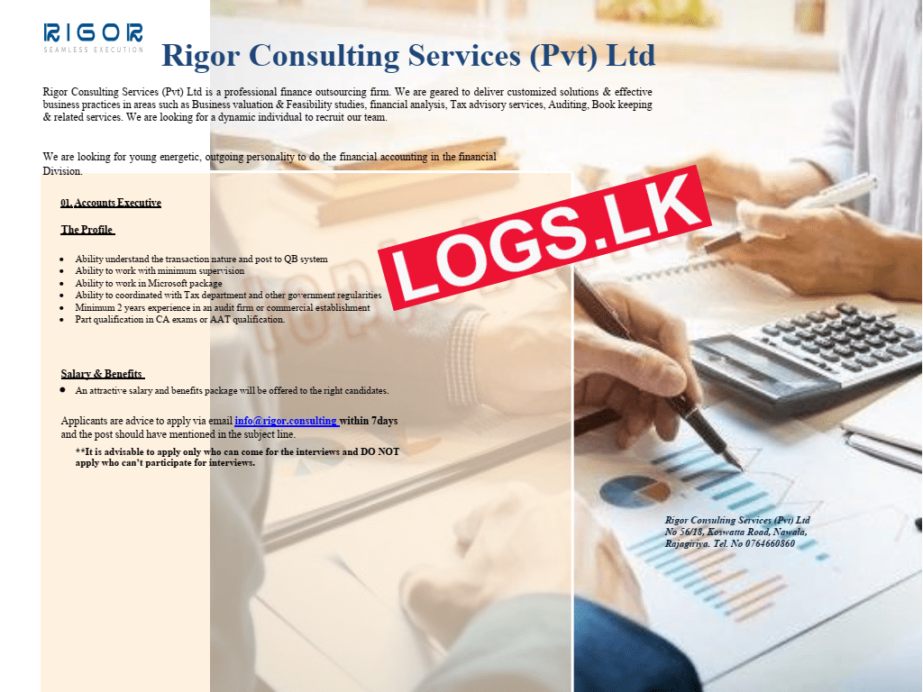 Accounts Executive Job Vacancy at Rigor Consulting Services (Pvt) Ltd Jobs in Sri Lanka