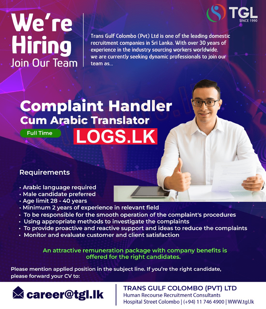 Arabic Translator Job Vacancy at Trans Gulf Colombo (Pvt) Ltd Jobs Application