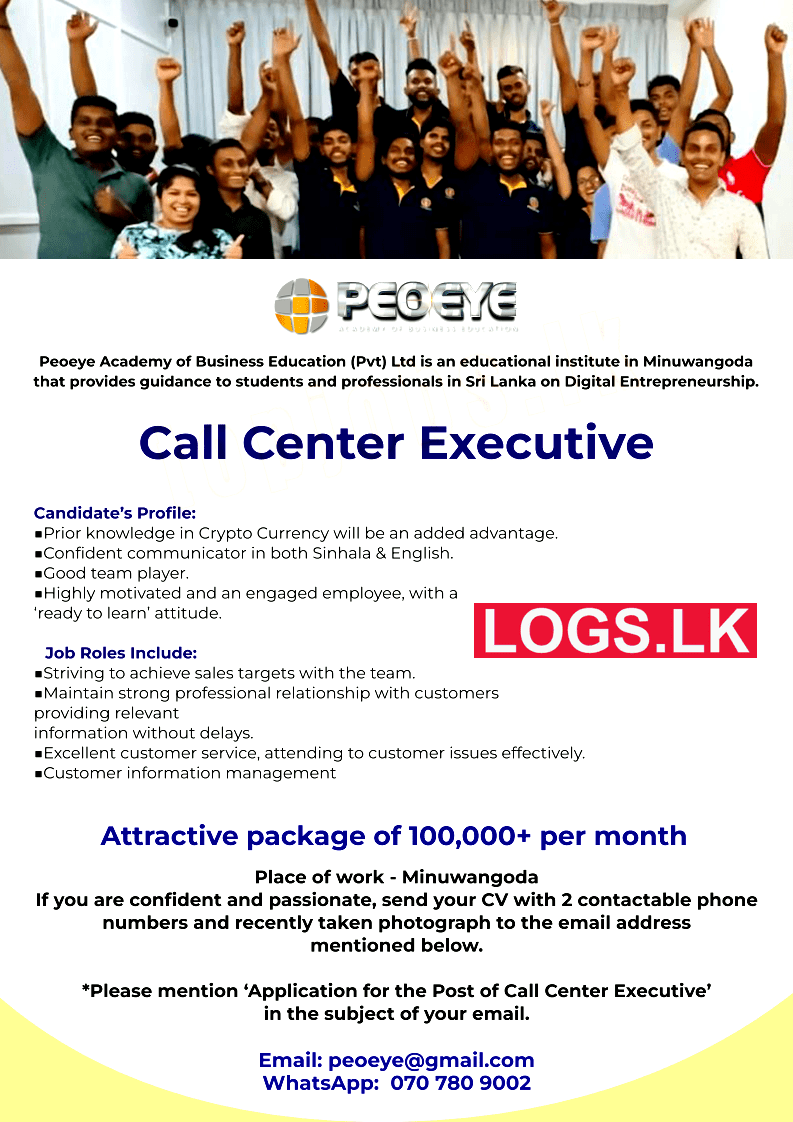 Call Center Executive Job Vacancy at Peoeye Academy Job Vacancies Application