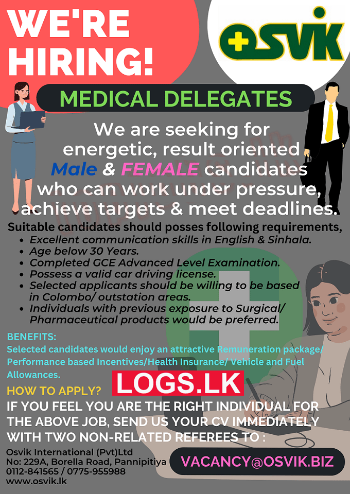 Medical Delegates Job Vacancy at Osvik International (Pvt) Ltd Job Vacancies